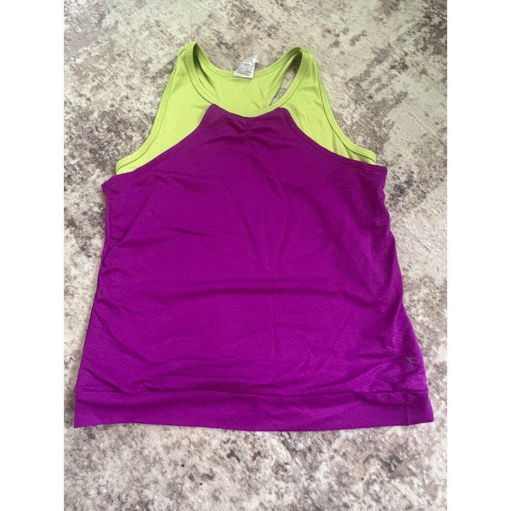 Danskin Now Girls Large 10/12 Pink Lime Racerback Athletic Tank Top Dri-More